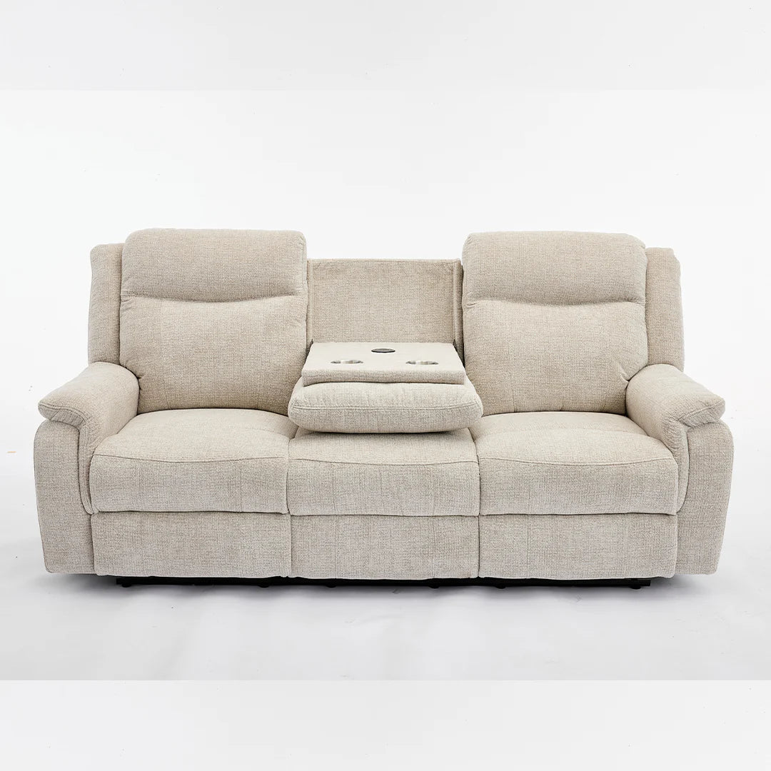 Siyara Fabric Electric Recliners Sofa - Beige With Cupholders-Cooling Cup-Holders/Bluetooth Speakers/Wireless Charging/USB Charging Ports/Storage