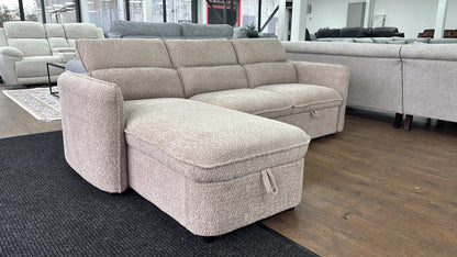 Capri Corner Sofa Bed With Storage - Beige - Universal Chaise - Pull Out Bed