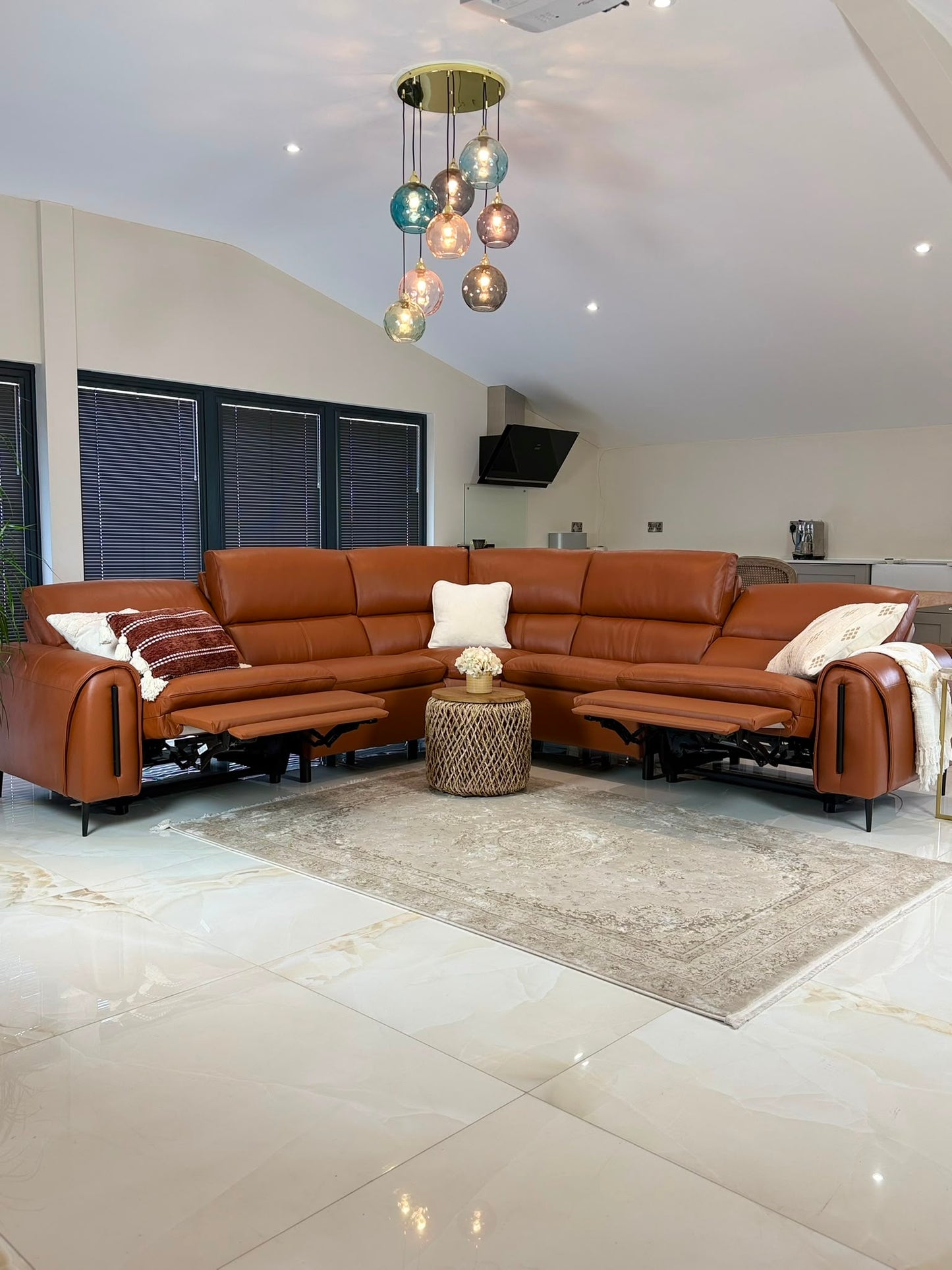 Resillience Power Electric Corner Sofa - Tan Leather