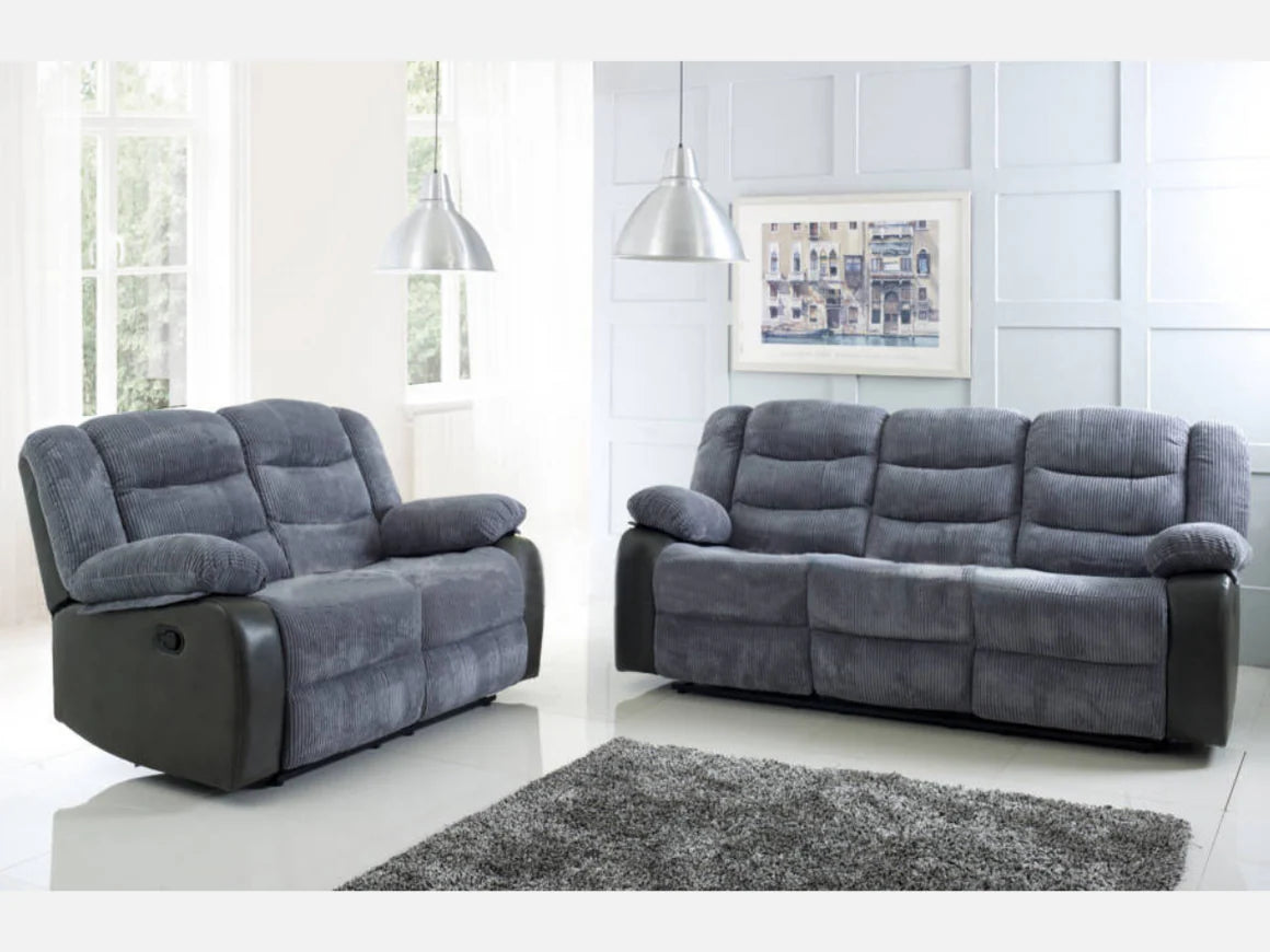 Rio Cord Fabric Recliner 3+2 Seater Sofa Grey