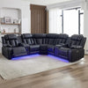 Zeus Leather Electric Recliner Corner Sofa - Black