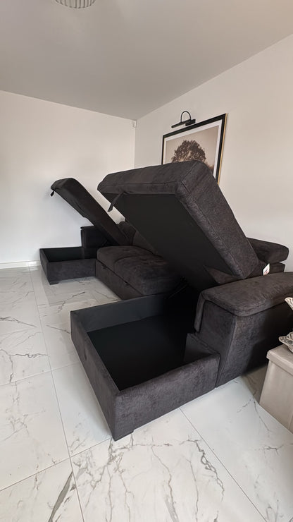 Alaya Storage U Shape Sofabed - Black