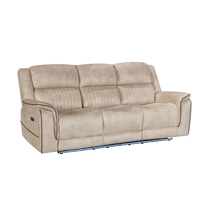 Geneva Pro Fabric Electric Recliner Sofas - Beige With Bluetooth/Cooling Cup-Holders/LED Lights