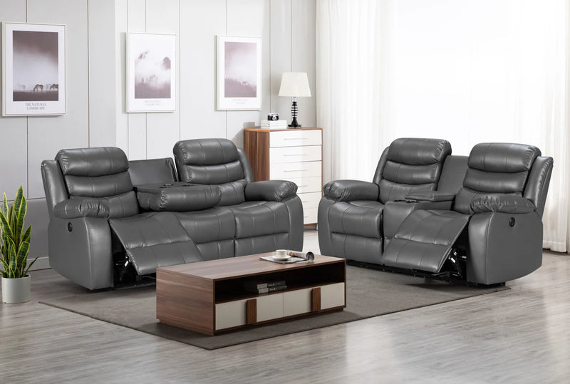 Roma 3+2 Aire Leather Manual Recliner - Grey