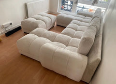 Azzuro Cream U Shape Corner Sofa – Full Back Plush Velvet