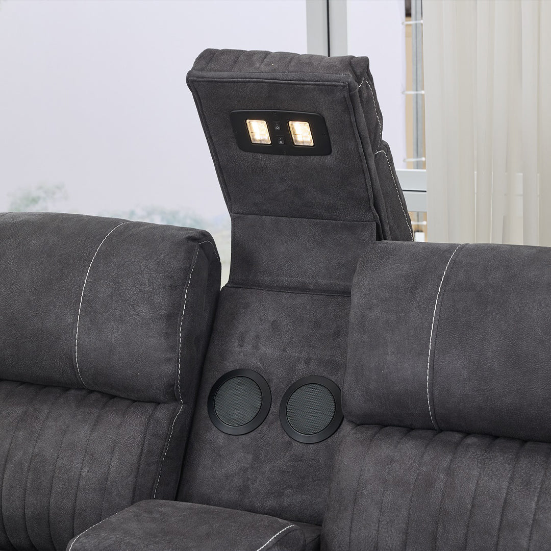 Geneva Pro Fabric Electric Recliner Sofas - Grey With Bluetooth/Cooling Cup-Holders/LED Lights (Copy)