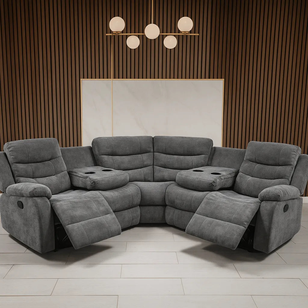Roma Fabric Recliner Corner Sofa Grey