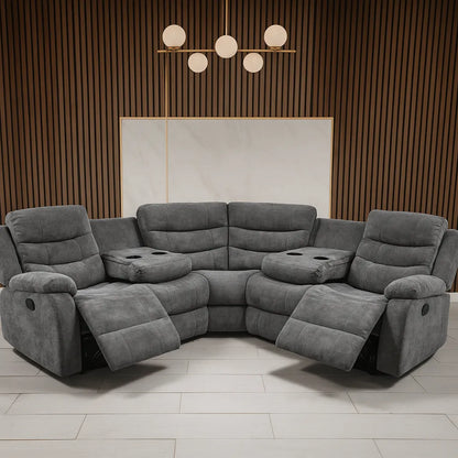 Roma Fabric Recliner Corner Sofa Grey