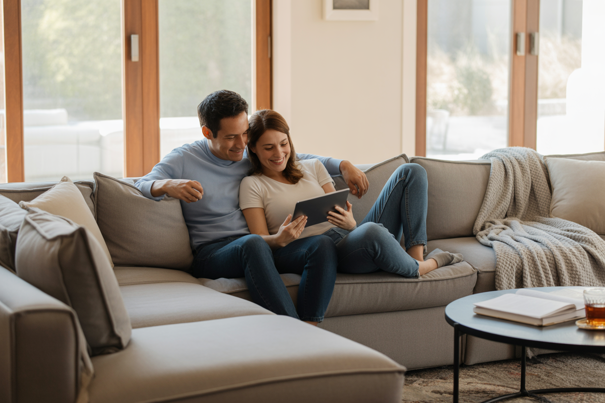 Customers relaxing on a sofa