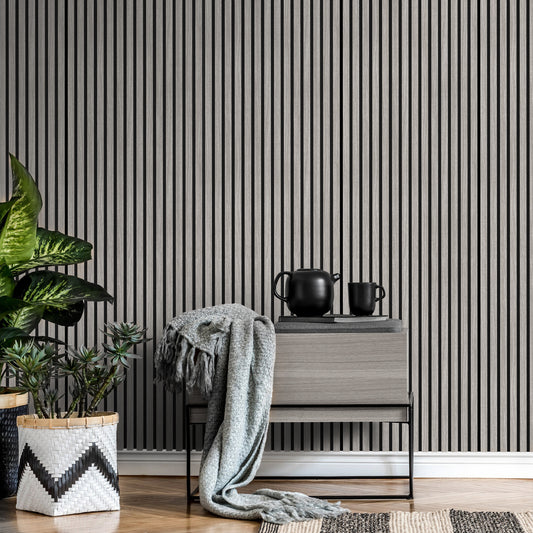 Acoustic Slat Wall Panel 2.4m x 0.6m – Grey