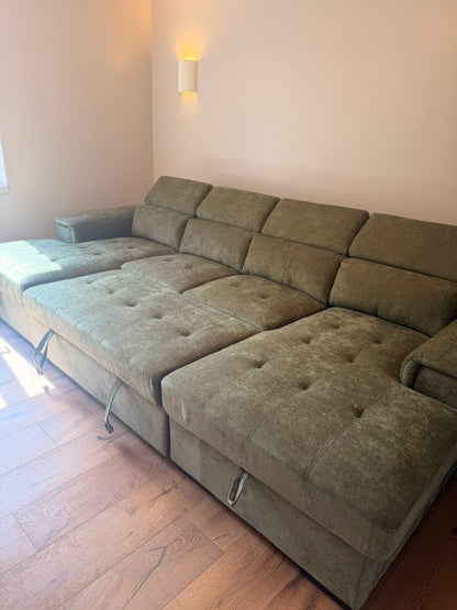 Alaya Storage U Shape Sofabed - Olive Green