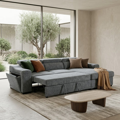 Arthur Blue Chenille Fabric Corner Sofabed with Storage