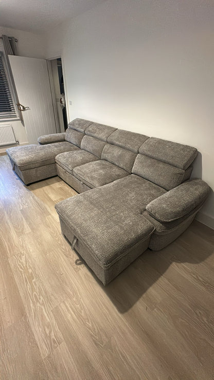 Hudson U Shape Storage Sofa Bed - Grey