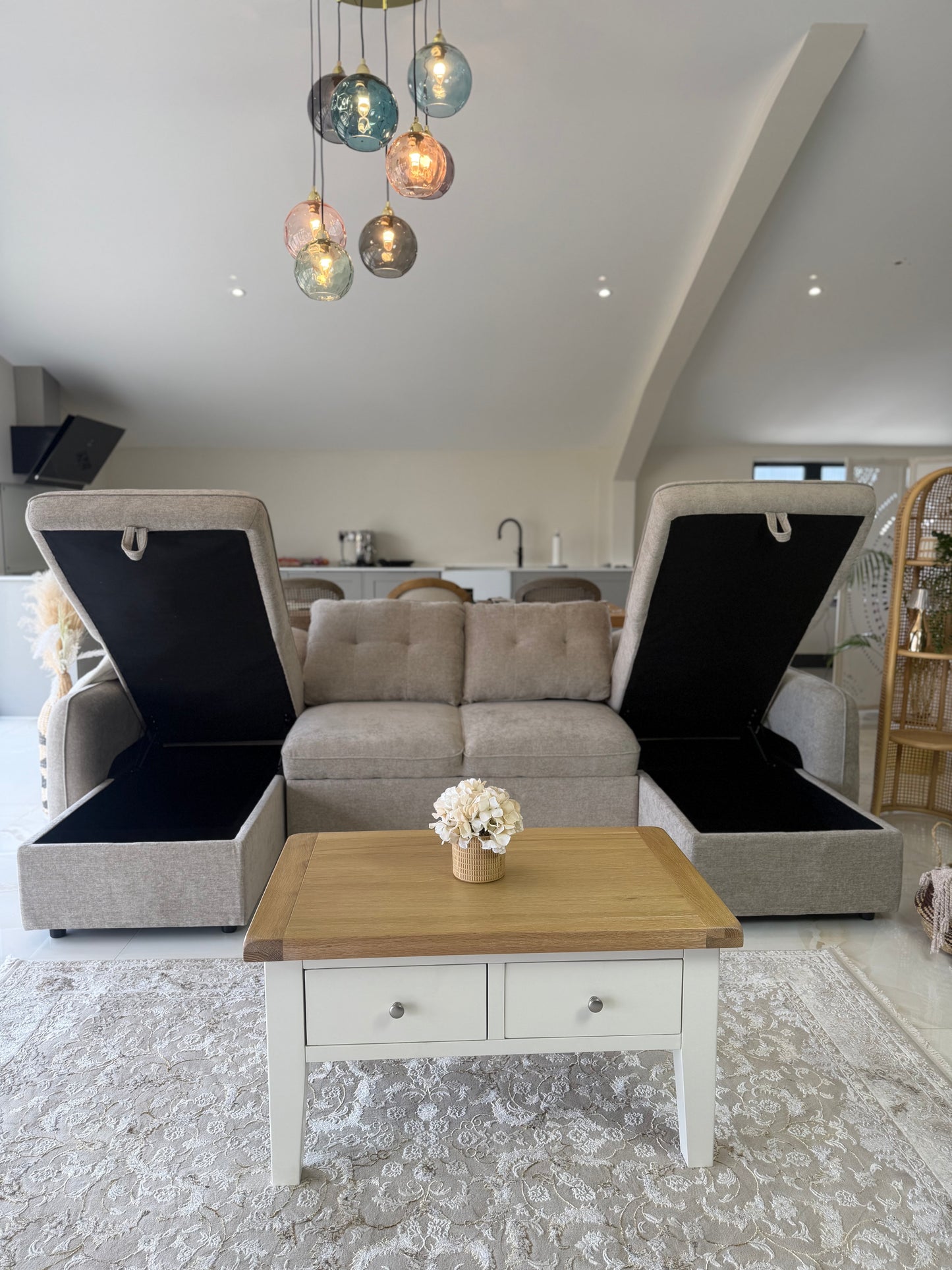 Moscow U Shaped Storage Sofa Bed - Beige