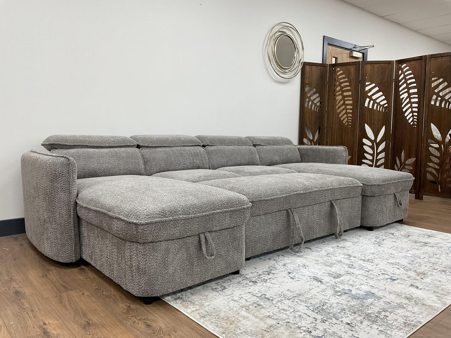 Capri U Shape Sofa Bed With Storage - Grey - Pull Out Sleeper