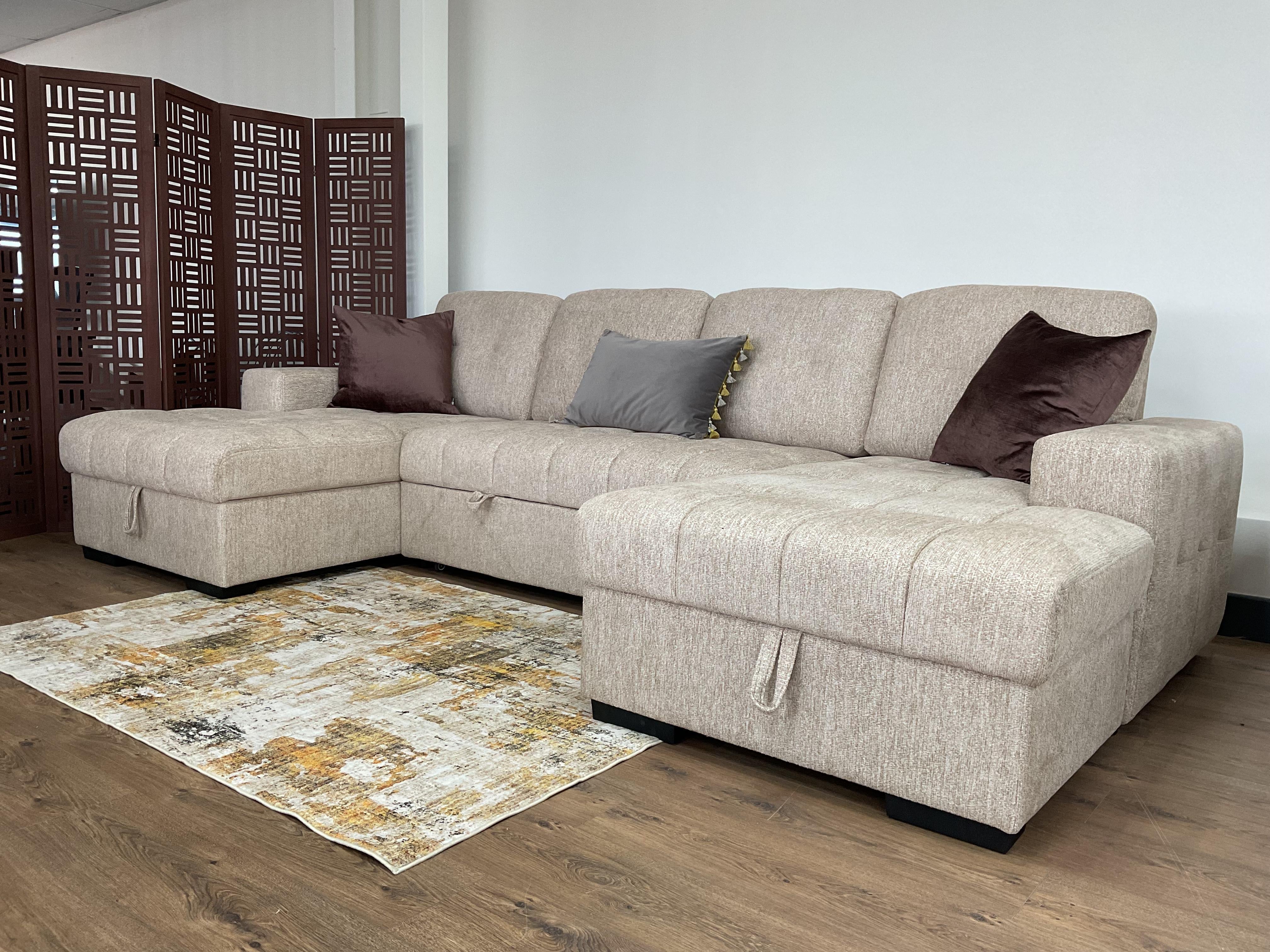 Palermo U Shape Storage Sofa Bed - Beige