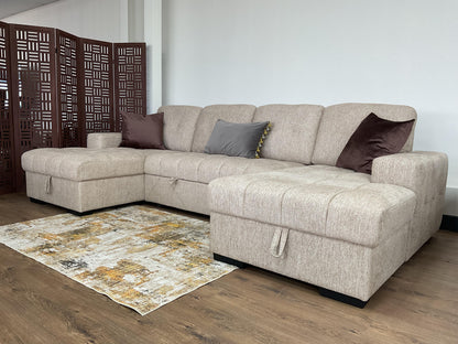 Palermo U Shape Storage Sofa Bed - Beige