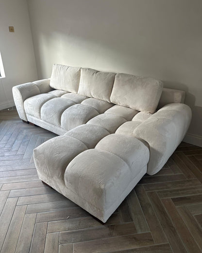Azzuro Corner Sofa Bed With Storage - Universal Chaise - Plush Velvet  - Cream