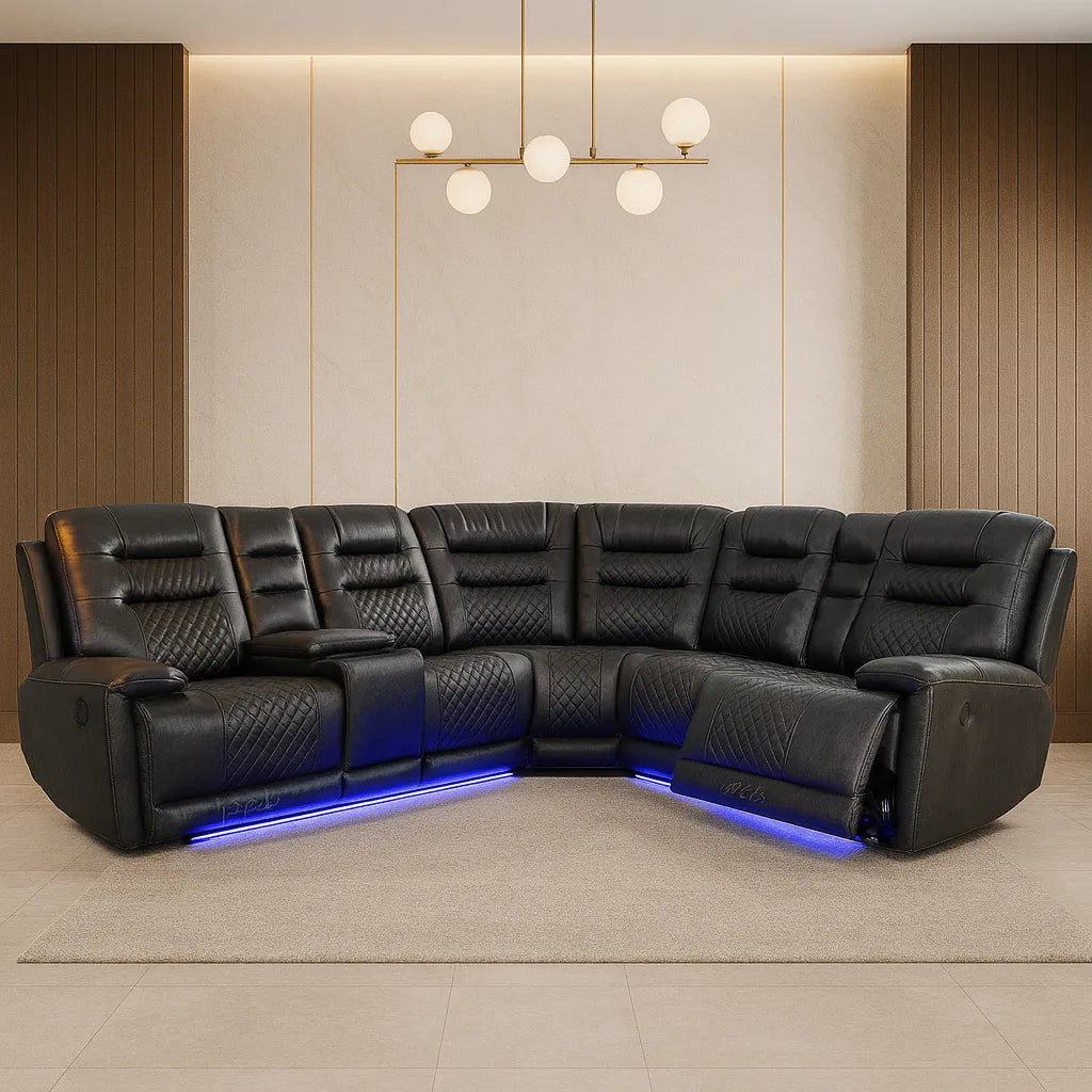 Halifax Leather Electric Recliner Corner Sofa - Black