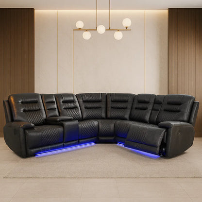 Halifax Leather Electric Recliner Corner Sofa - Black