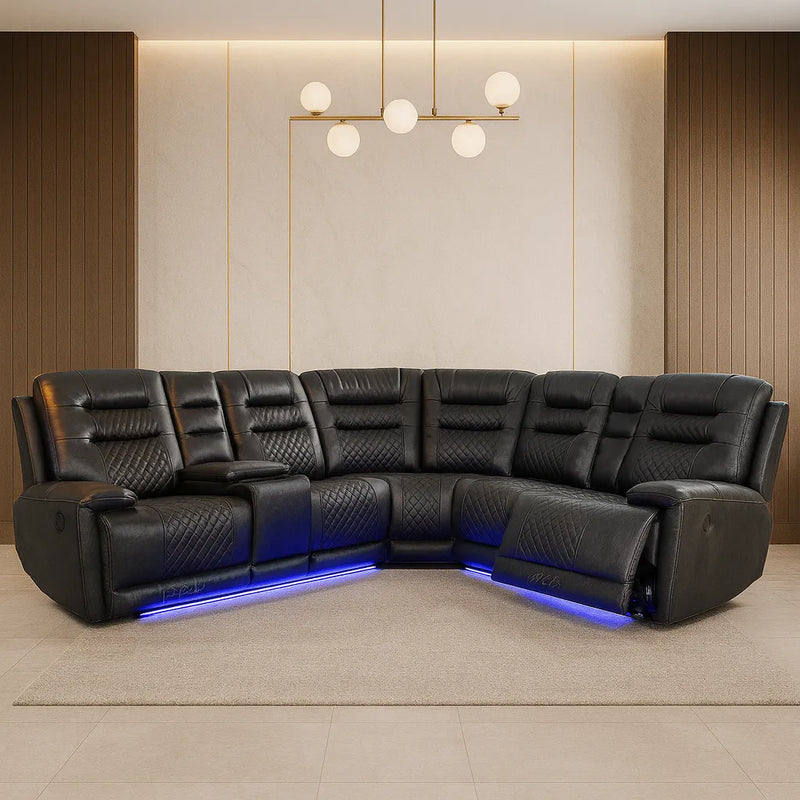 Halifax Leather Electric Recliner Corner Sofa - Black