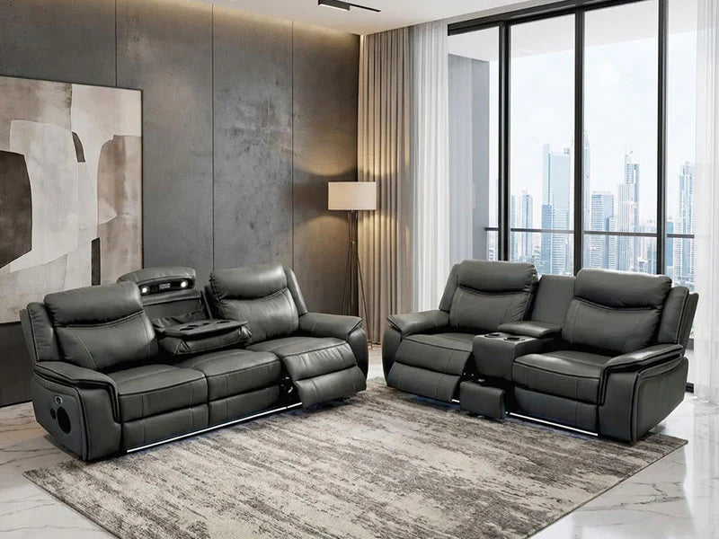 Prada Leather Recliner Sofa 3+2 Seater - Grey