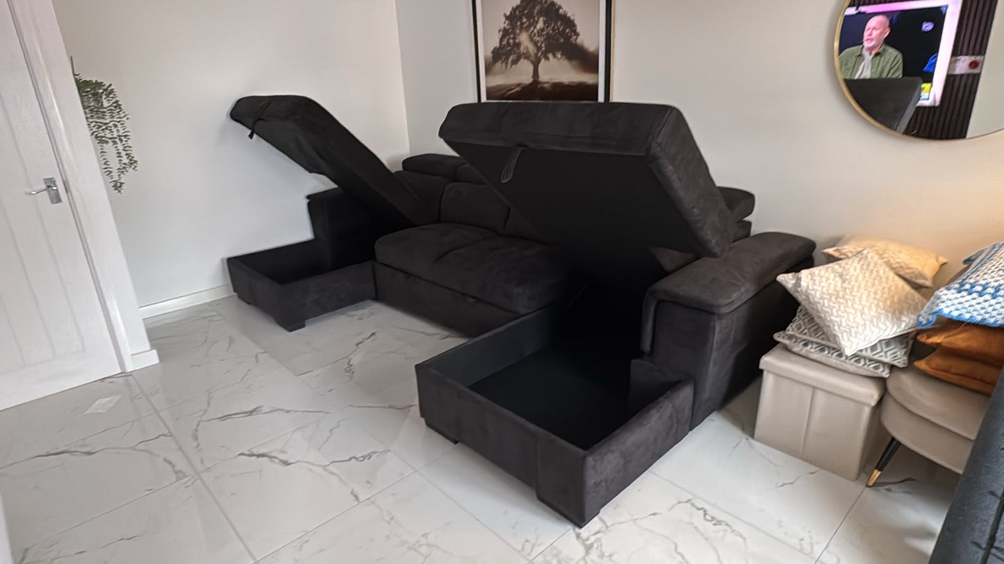 Alaya Storage U Shape Sofabed - Black
