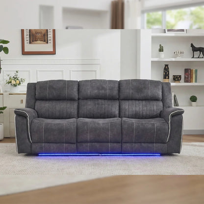 Geneva Pro Fabric Electric Recliner Sofas - Grey With Bluetooth/Cooling Cup-Holders/LED Lights (Copy)