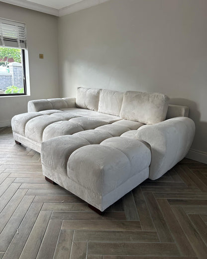 Azzuro Corner Sofa Bed With Storage - Universal Chaise - Plush Velvet  - Cream
