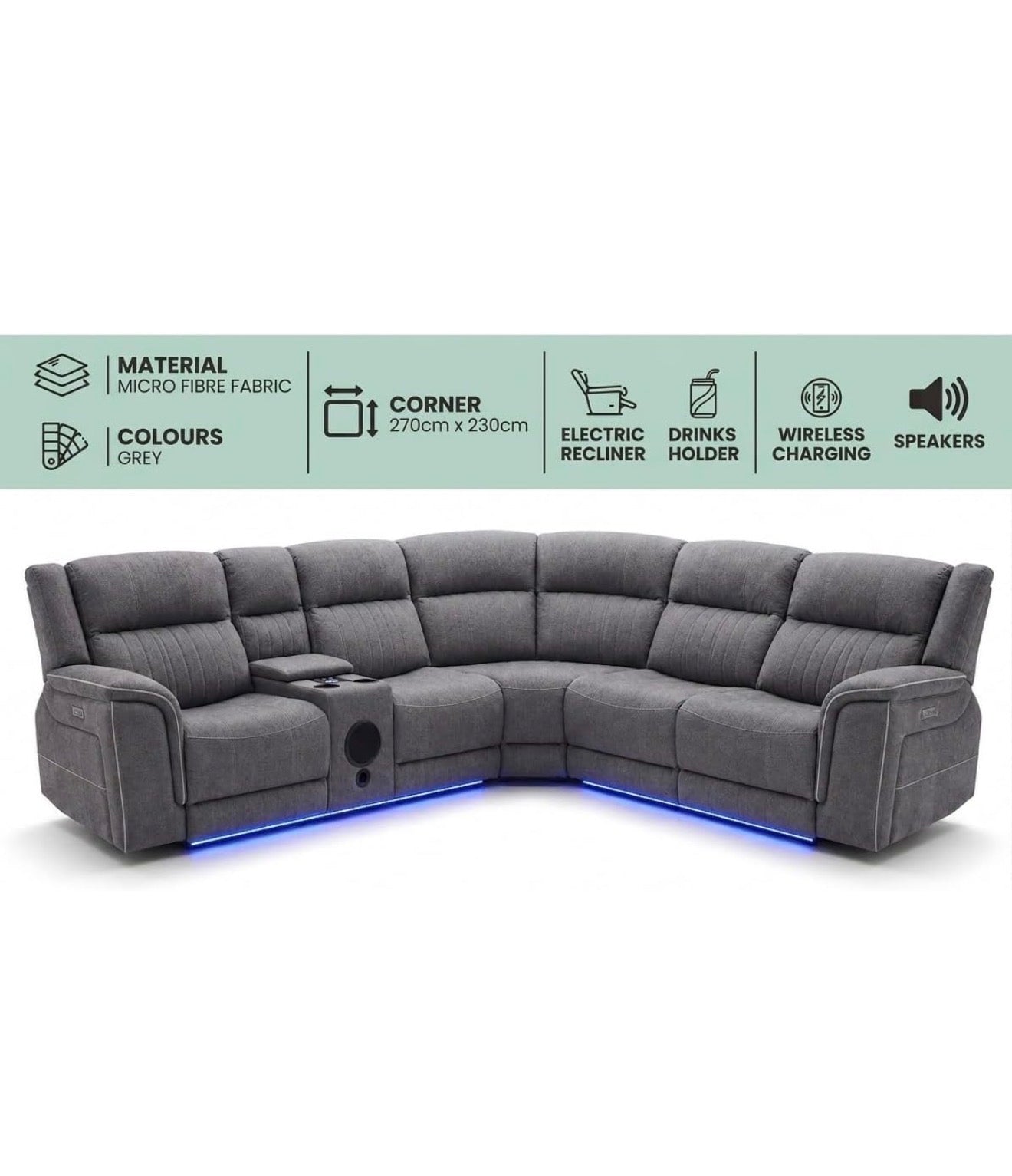 Hannah Entertainment Electric Recliner Corner Sofa | Micro Fibre Fabric