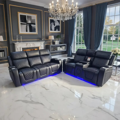 Florida 3+2 Music Electric Recliner Aire Leather Sofa - Black