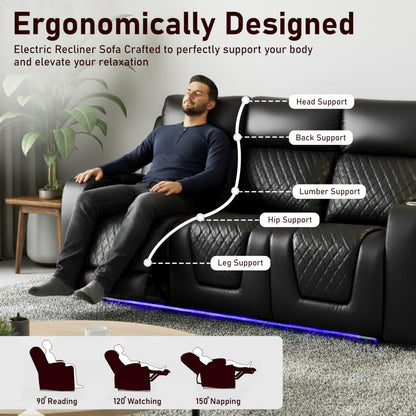 Florida 3+2 Music Electric Recliners Aire Leather Sofa - Grey