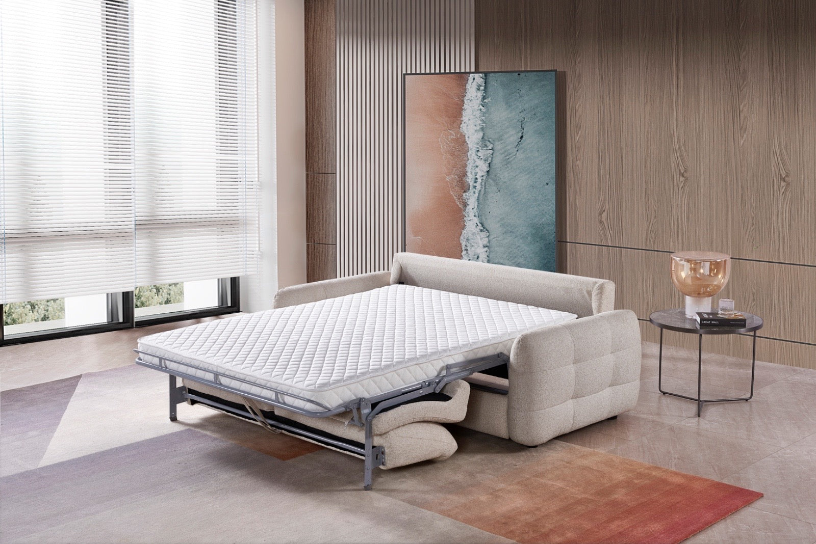 Athens 3 Seater Sofabed - Beige ( Free Mattress )