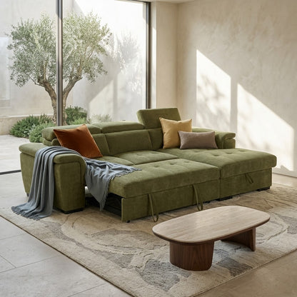 Alaya Storage L Shape Sofa Bed - Olive Green