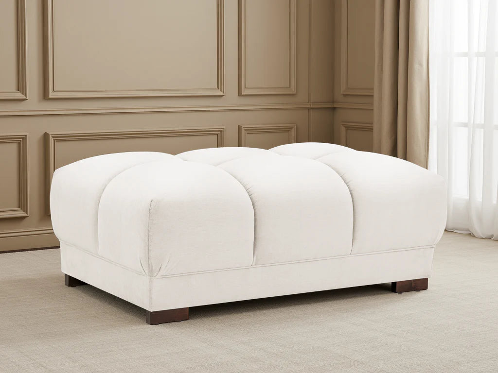 Azzuro Cream Velvet Footstool - Upholstered Sofa Stool