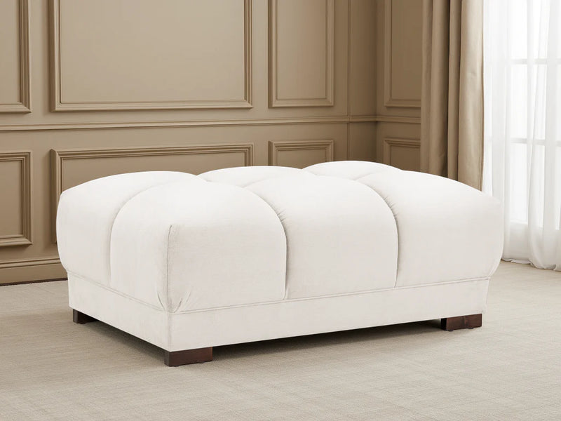 Azzuro Cream Velvet Footstool - Upholstered Sofa Stool