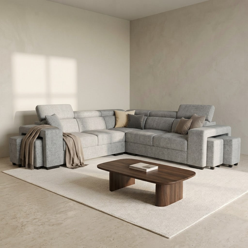 Amy Corner Sofa With Ottomans - Grey
