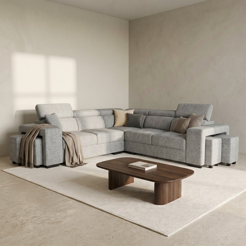 Amy Corner Sofa With Ottomans - Grey