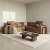 Amy Corner Sofa With Ottomans - Brown Suede Leather