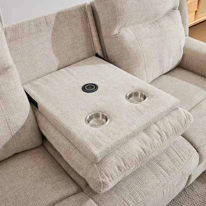 Siyara Fabric Electric Recliners Sofa - Beige With Cupholders-Cooling Cup-Holders/Bluetooth Speakers/Wireless Charging/USB Charging Ports/Storage