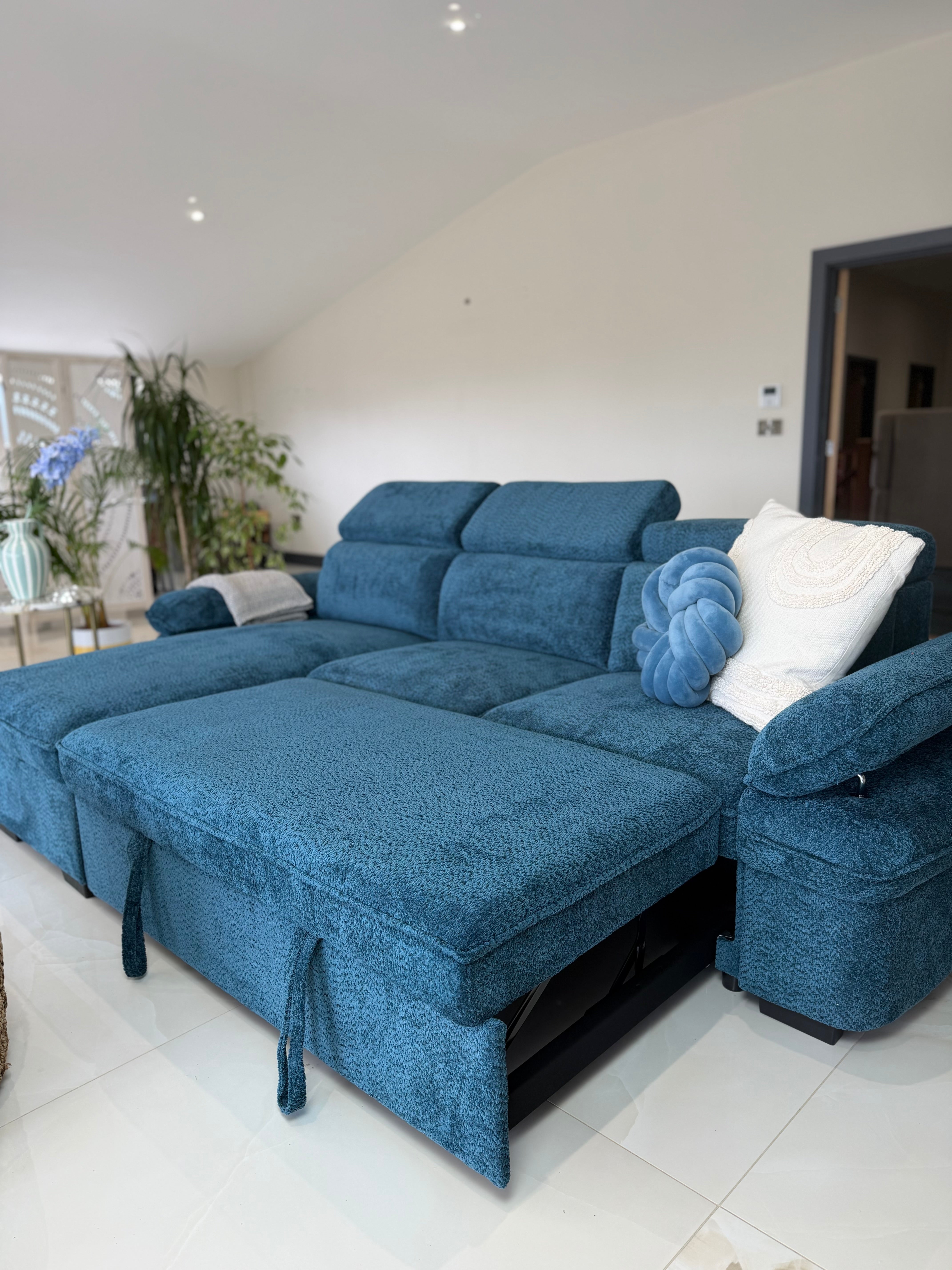 Hudson Universal Corner Sofa Bed - Blue