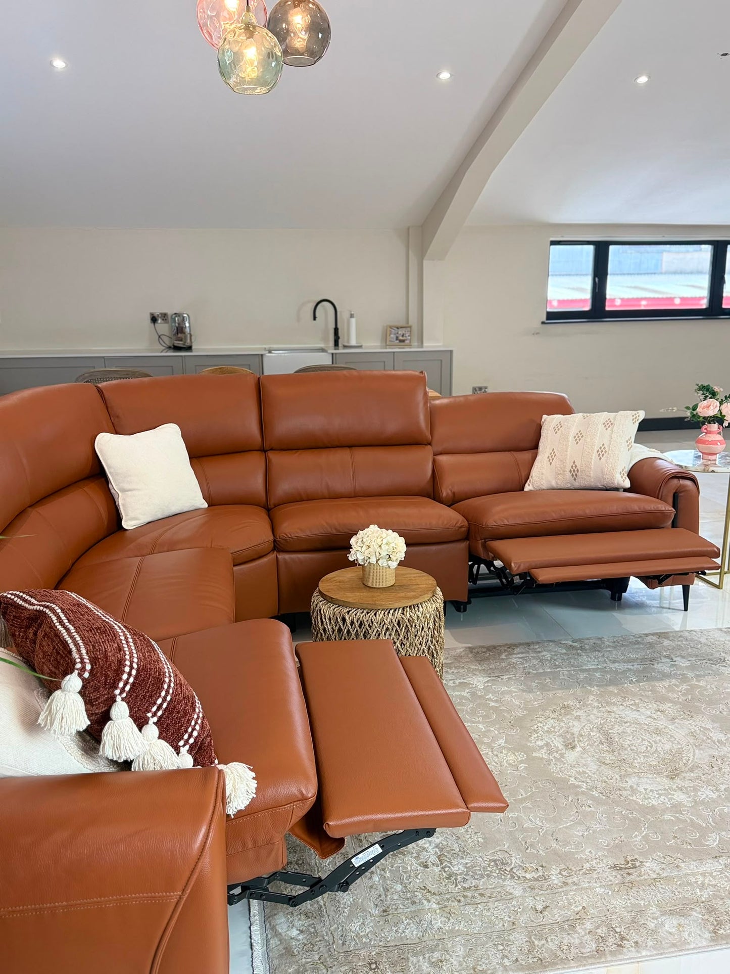 Resillience Power Electric Corner Sofa - Tan Leather