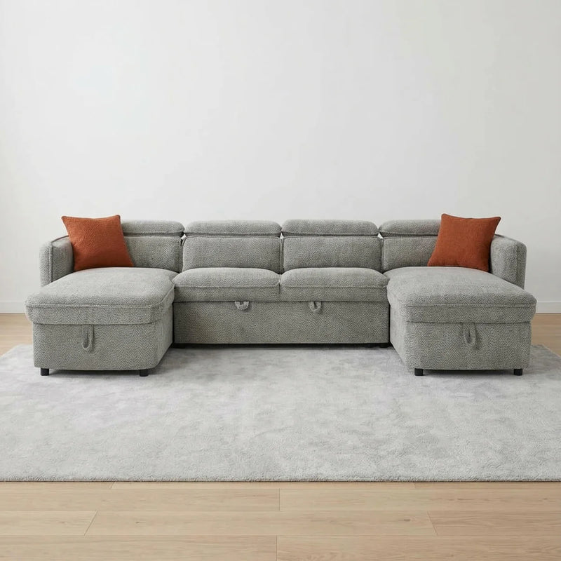 Capri U Shape Sofa Bed With Storage - Grey