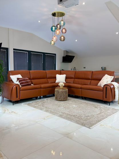 Resillience Power Electric Corner Sofa - Tan Leather