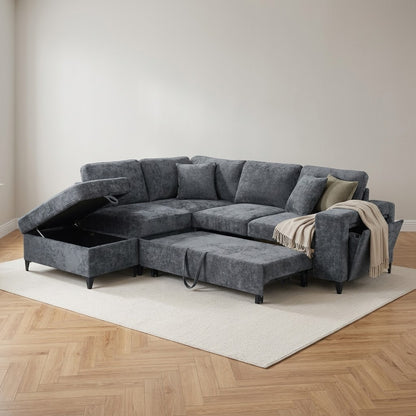 Elara Blue Chenille 1C2 Left Hand Corner Sofa Bed with Storage