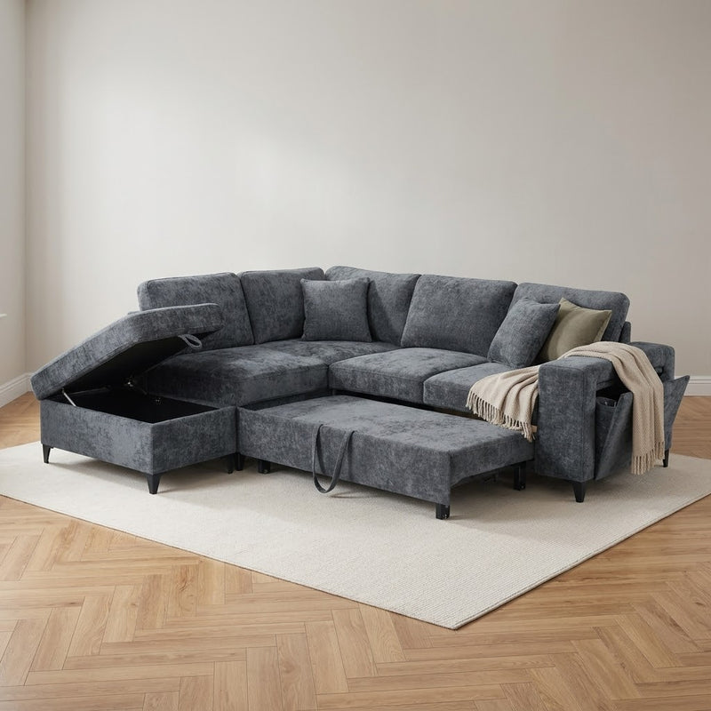 Elara Blue Chenille 1C2 Left Hand Corner Sofa Bed with Storage