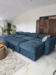 Moscow U Shaped Storage Sofa Bed - Blue