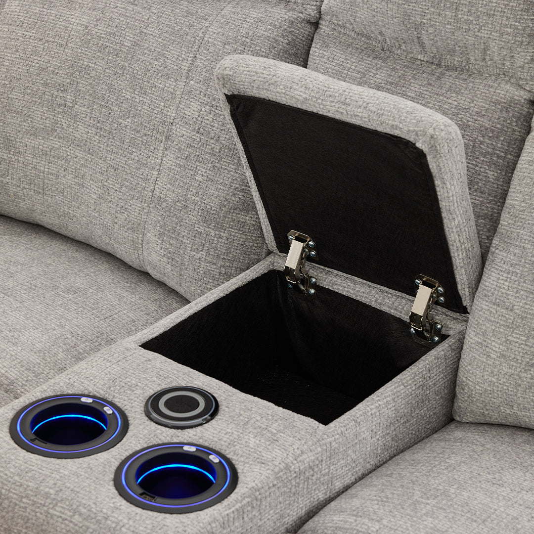 Siyara Fabric Electric Recliners Sofa - Grey With Cupholders-Cooling Cup-Holders/Bluetooth Speakers/Wireless Charging/USB Charging Ports/Storage