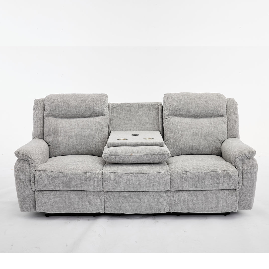 Siyara Fabric Electric Recliners Sofa - Grey With Cupholders-Cooling Cup-Holders/Bluetooth Speakers/Wireless Charging/USB Charging Ports/Storage