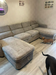 Capri U Shape Sofa Bed With Storage – Grey – Pull Out Sleeper
